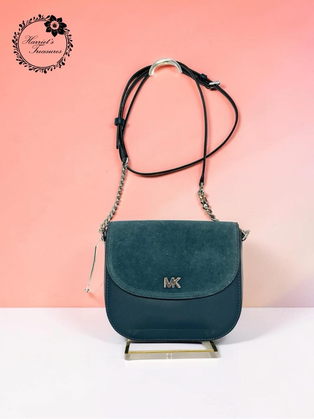 Michael Kors Teal Suede & Leather Crossbody Saddle Bag